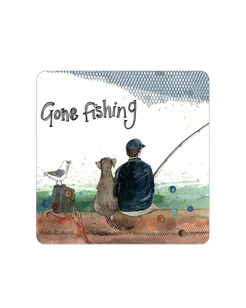 Gone Fishing Alex Clark coaster - fun gift for anglers