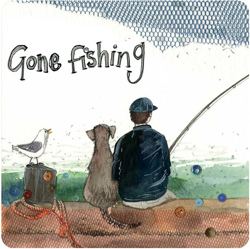 Gone Fishing Alex Clark coaster - fun gift for anglers