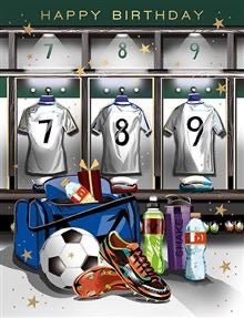 Football dressing room - birthday card