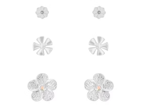 Rhodium crystal flowers trio earrings - Indulgence Jewellery
