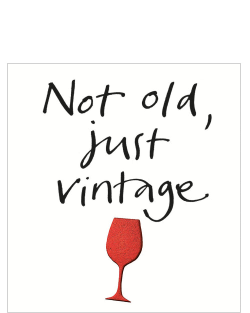 This birthday card is decorated with an embossed metallic red wine glass, with black text that reads 