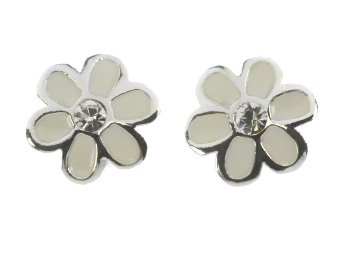 Silver/crystal white flower earrings- Indulgence Jewellery