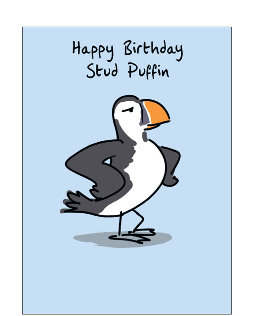 Stud puffin - funny birthday card