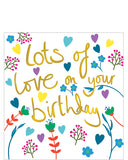 This bright and lovely birthday card is decorated with contemporary florals in gorgeous colours. Metallic gold text on the card reads "Hooray it's your birthday!"