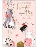 Mark a milestone moment with this stylish 18th birthday card for a daughter. Featuring a chic line sketch of a young woman in a mini dress, high heels, and carrying a handbag, this card captures the confidence and elegance of a daughter stepping into adulthood.&nbsp;The front of the card reads: "To a Lovely Daughter on Your 18th Birthday"
