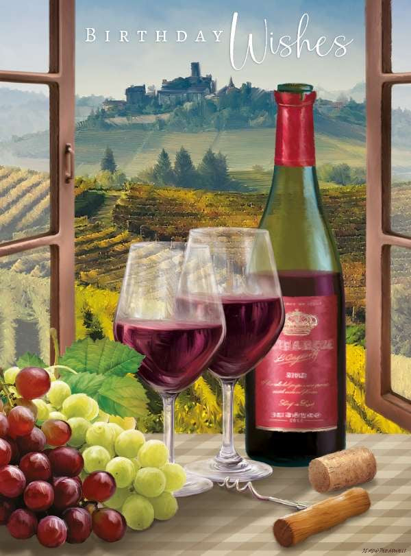 Wine & countryside - Birthday card