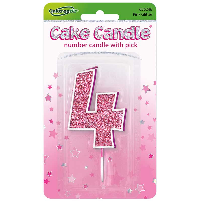 Pink Glitter Number 4 Candle