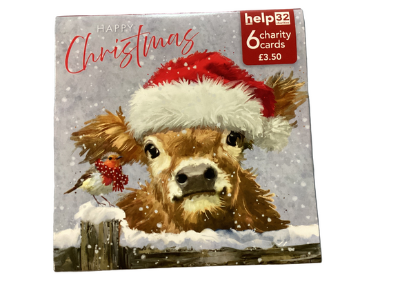 Cow in a Santa hat - Pack of 6 Charity Christmas cards