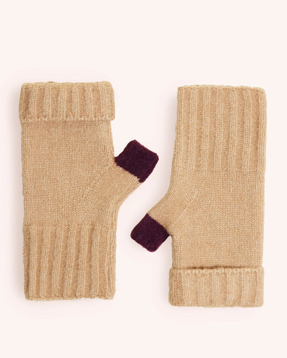 Ladies wrist warmers in beige and burgundy - Powder Design