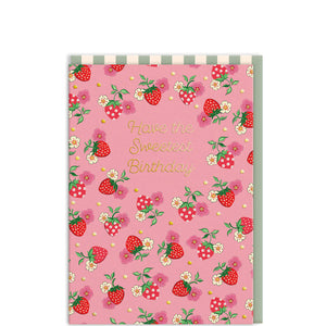 This charming birthday card&nbsp;designed by Cath Kidston is decorated with strawberries and mini gold stars. The front features elegant gold text that reads "Have the sweetest Birthday".