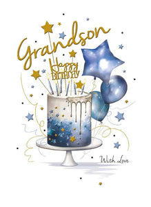 Grandson -blue cake - birthday card