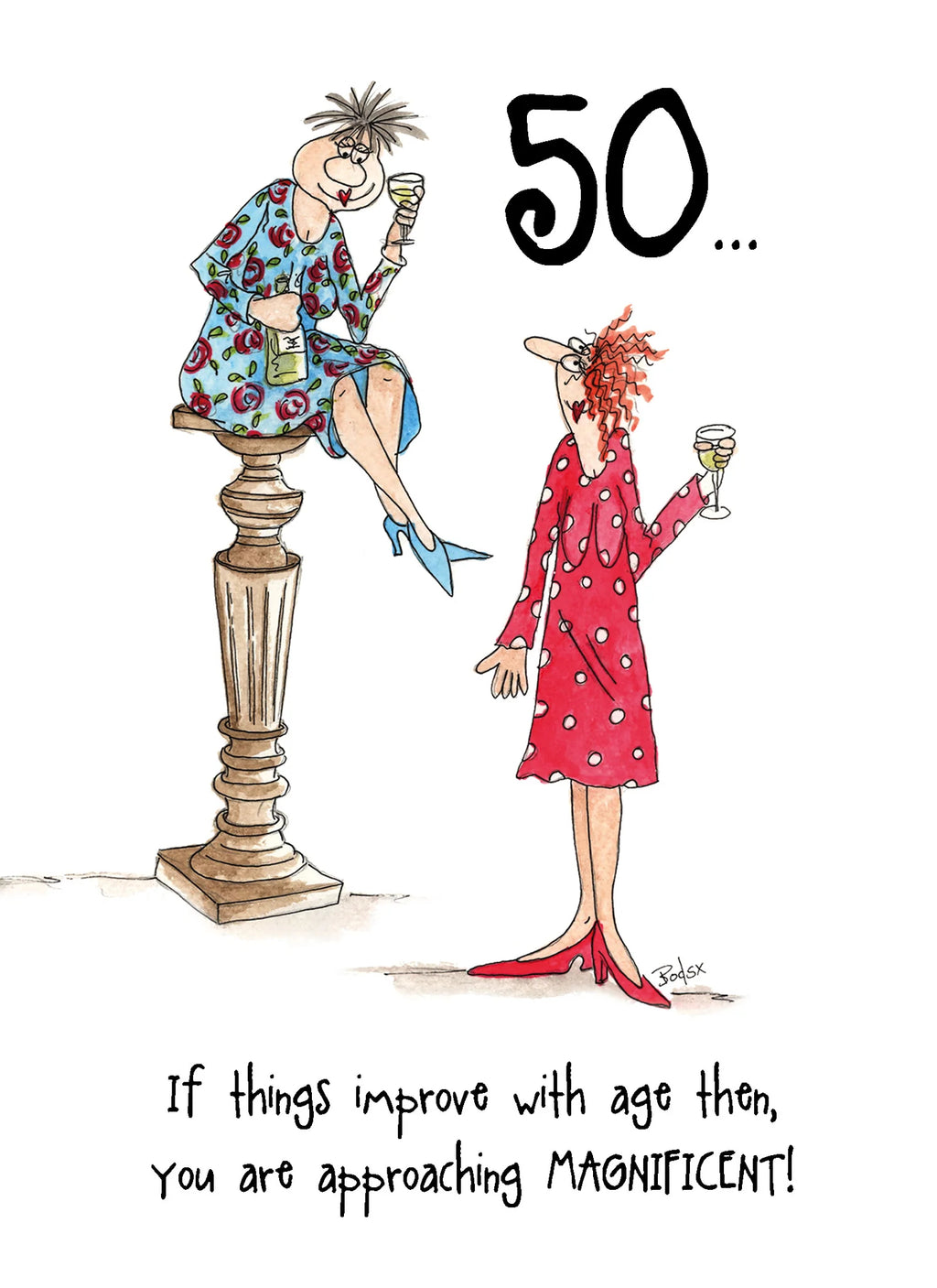 Improving with age - Camilla and Rose funny 50th Birthday card
