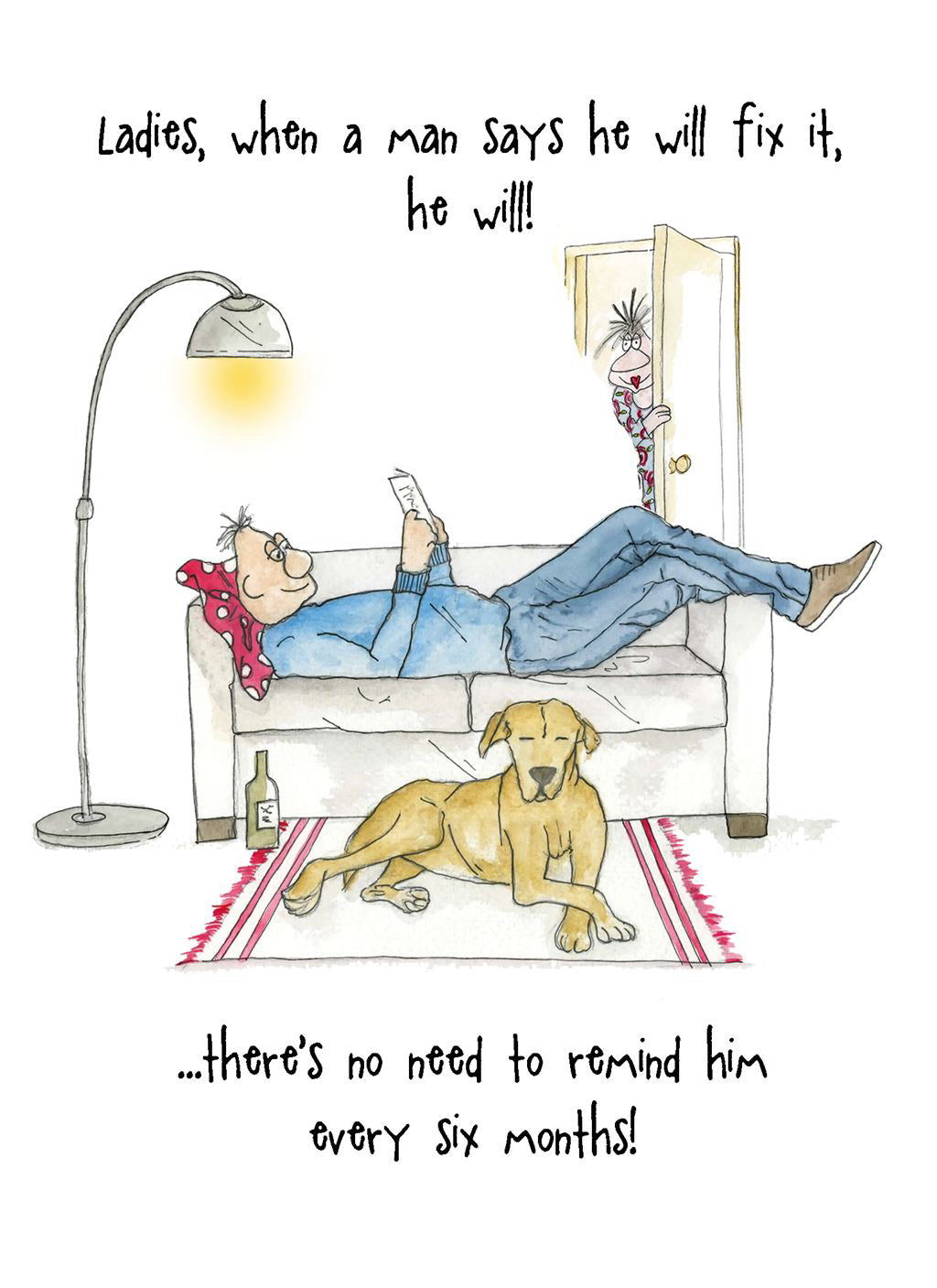 When a man says he'll fix it - Camilla and Rose funny greetings card