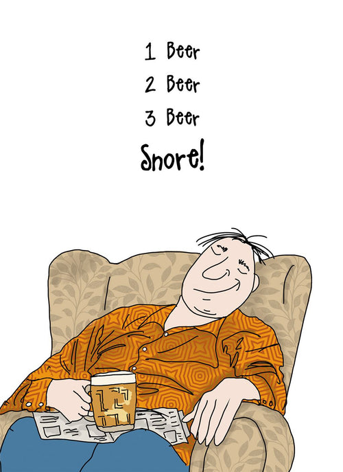 1 Beer, 2 Beer, 3 Beer, Snore - Camilla and Rose funny blank greetings card