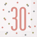 This pack of 16 paper napkins is the perfect finishing touch for a 21st birthday party. Each disposable serviette features a large rose-gold '21' with accompanying confetti dots in green, silver, and rose-gold.