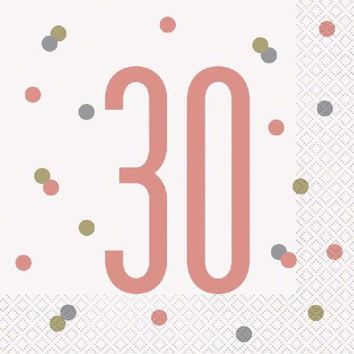 This pack of 16 paper napkins is the perfect finishing touch for a 21st birthday party. Each disposable serviette features a large rose-gold '21' with accompanying confetti dots in green, silver, and rose-gold.