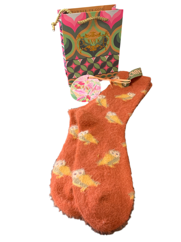Powder ladies fuzzy socks - owls