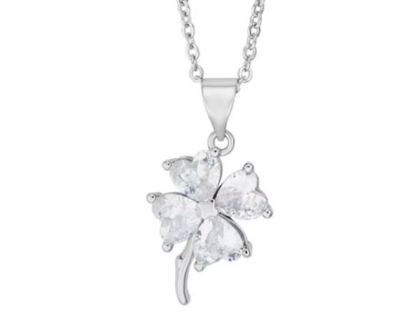 Rhodium cz crystal four leaf clover necklace - Indulgence Jewellery