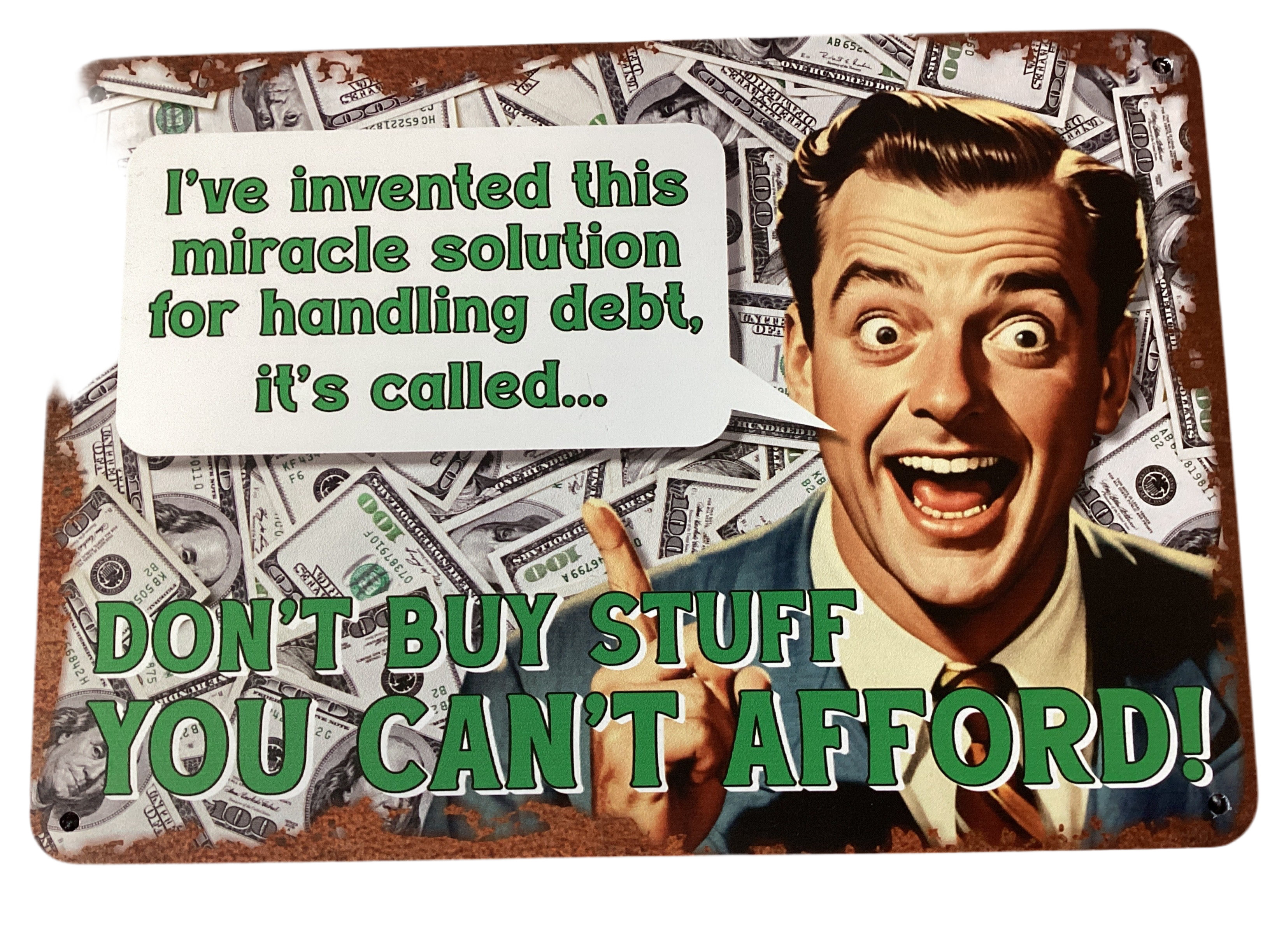 Debt handling - vintage metal sign