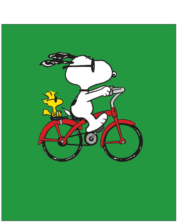 Snoopy on his bike - blank greetings card