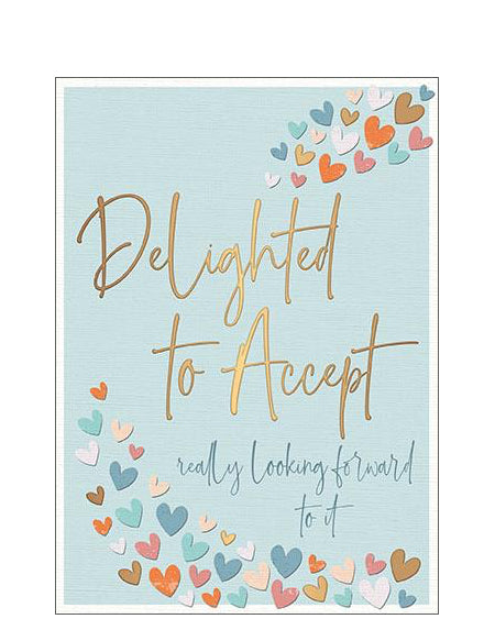 Modern Acceptance card with gold foil text and heart design