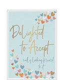 Modern Acceptance card with gold foil text and heart design