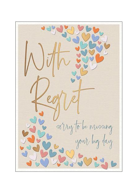 With Regret RSVP card – Elegant taupe with gold foil hearts