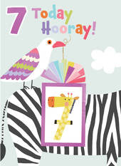 Seagull & zebra, with tattoo - 7th Birthday card