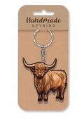 Highland cow wooden keyring