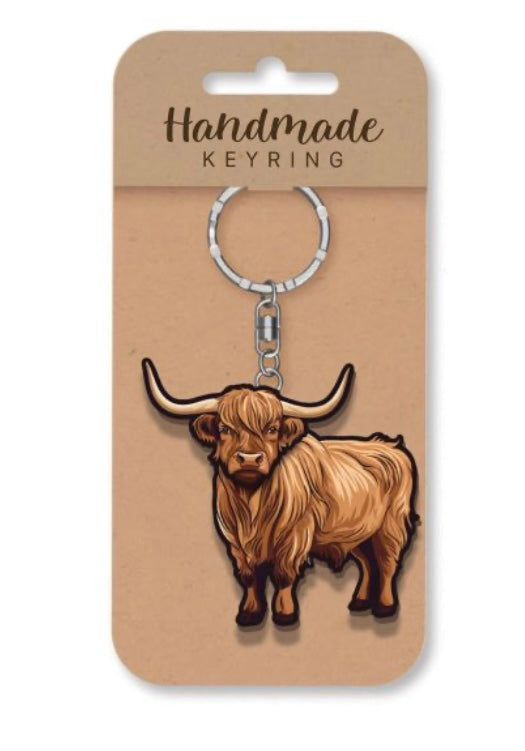 Highland cow wooden keyring