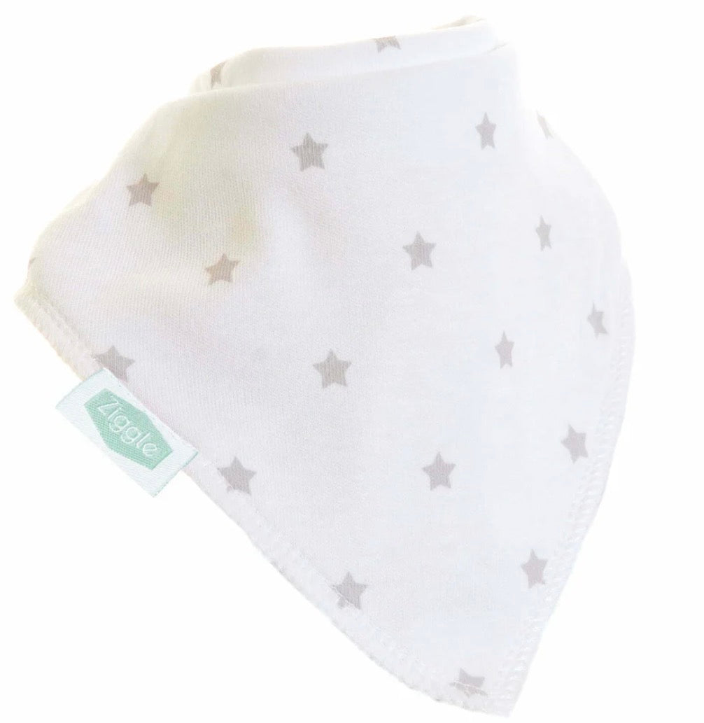 Stars bandana dribble bib, grey & white- Ziggle Baby
