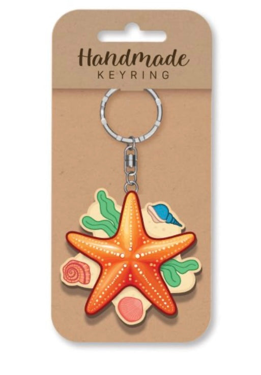 Star fish wooden keyring