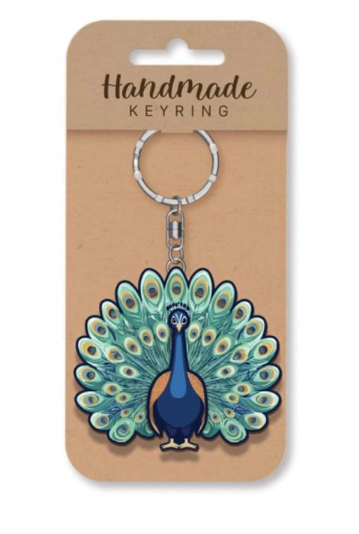 Peacock wooden keyring