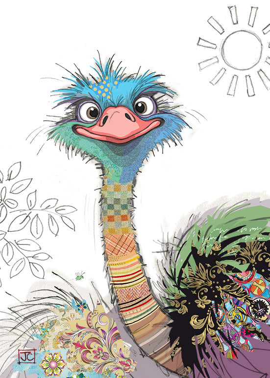 Oscar Ostrich - Bug Art greetings cards