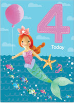 Mermaid - 4th Birthday Card