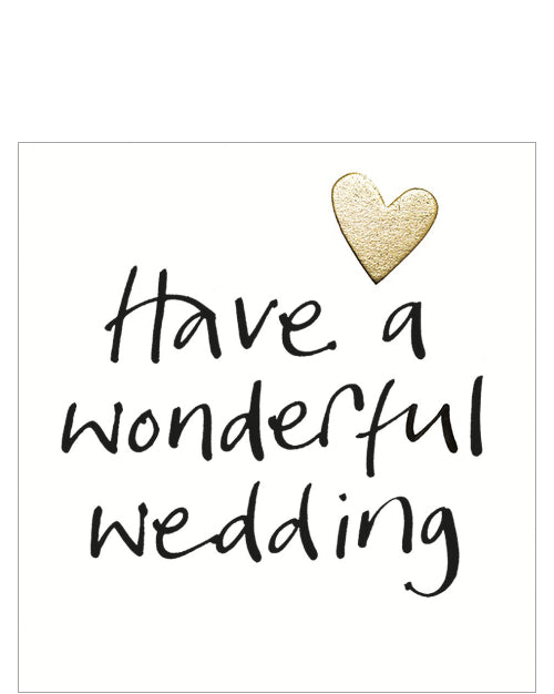 This wedding day card is decorated with an embossed silver metallic heart above black brush script text that reads 