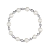 Rhodium Pearl Beaded Stretch Bracelet - Indulgence Jewellery