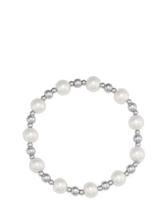 Rhodium Pearl Beaded Stretch Bracelet - Indulgence Jewellery