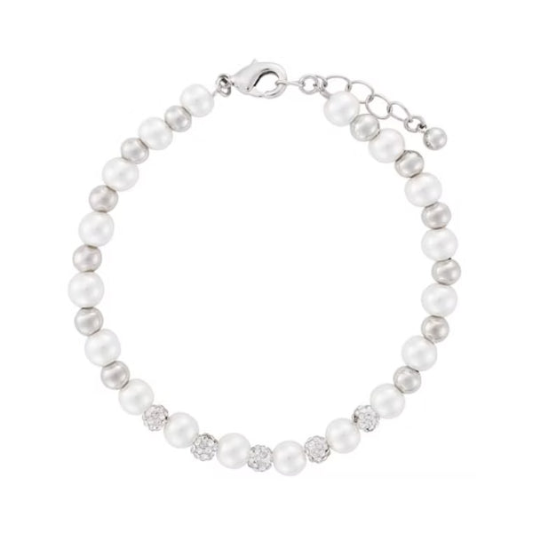Rhodium Crystal Ball Pearl Bracelet - Indulgence Jewellery