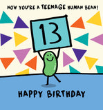 Teenage human bean - 13th birthday card