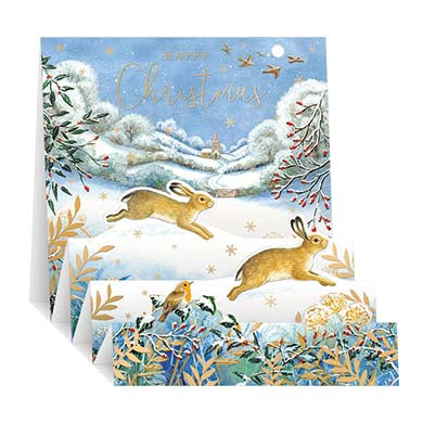 Hares in the snow - Pop up Christmas card