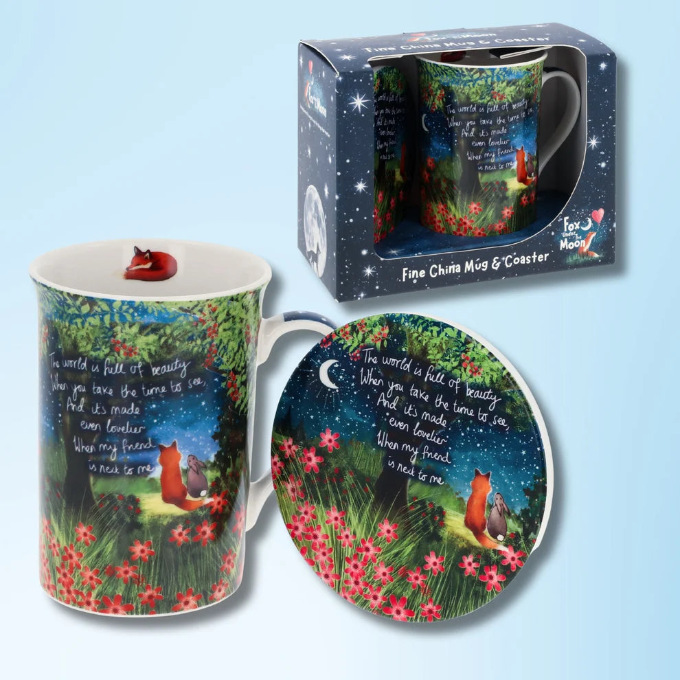 Fox Under The Moon Friend - Mug & Coaster Set