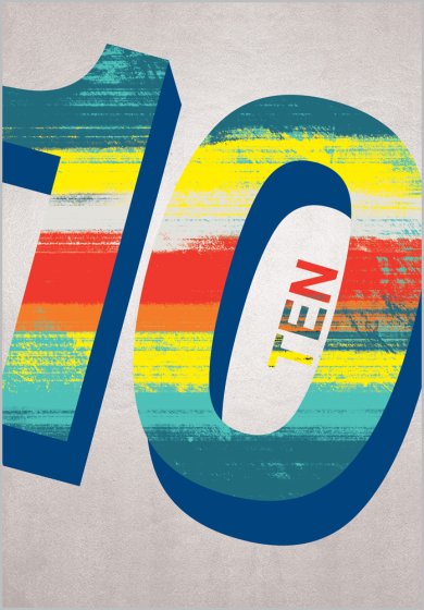 This birthday card for a ten year old features a striking number 10 in bold colors on a metallic silver background. An ideal way to say happy 10th birthday!