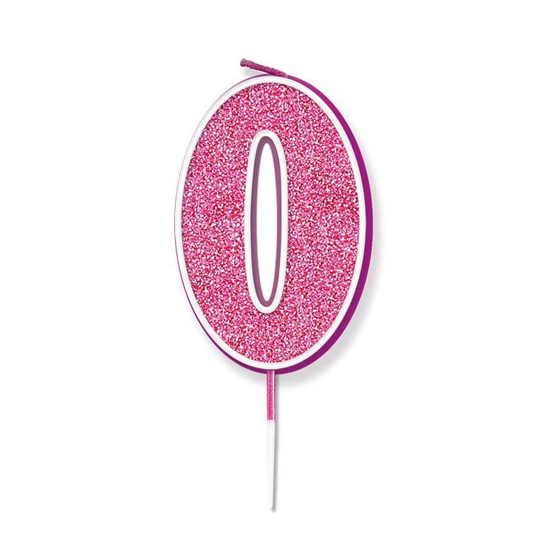 Pink Glitter Number 0 candle