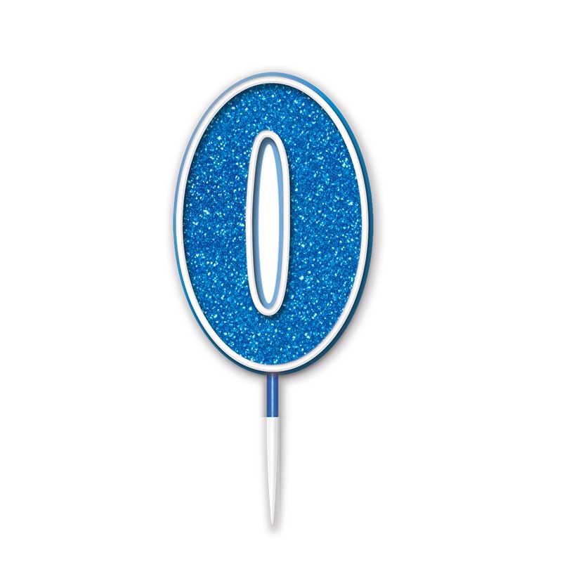 Blue Glitter Number 0 Candle