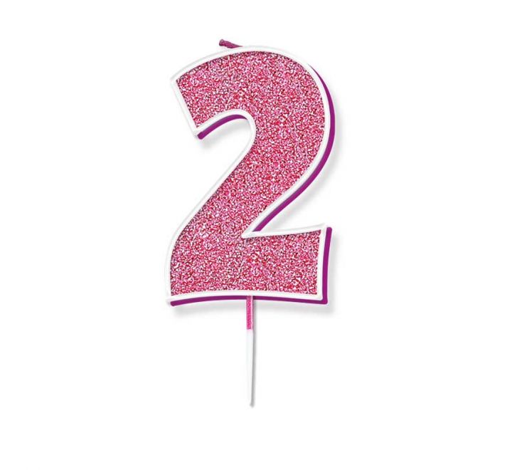 Pink Glitter Number 2 Candle