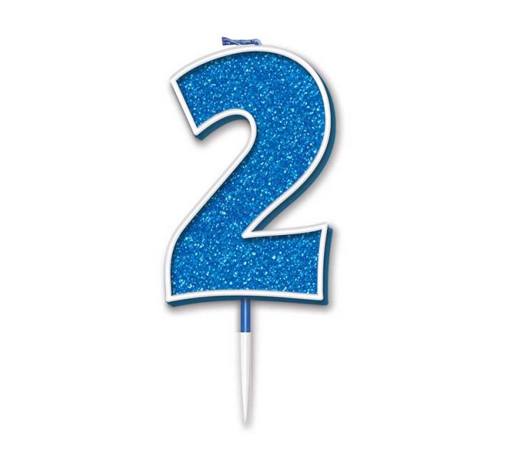 Blue Glitter Number 2 Candle
