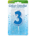 Blue Glitter Number 3 Candle