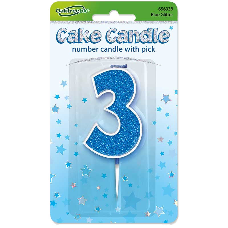 Blue Glitter Number 3 Candle