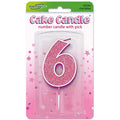 Pink Glitter Number 6 Candle